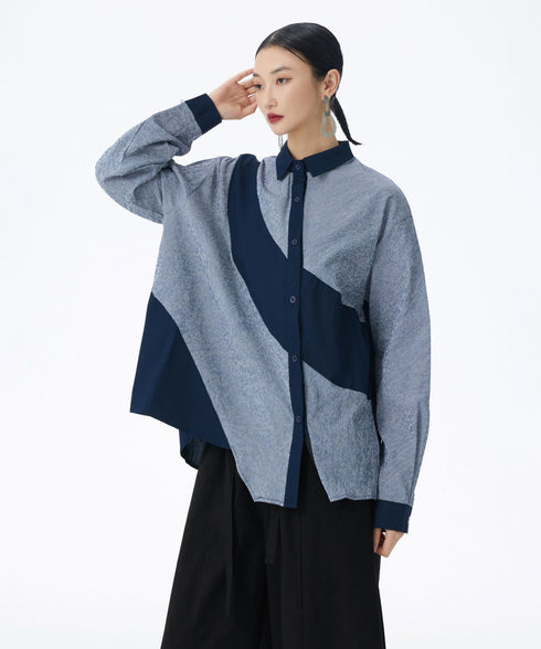 Diagonal Panel Sheer Shirt